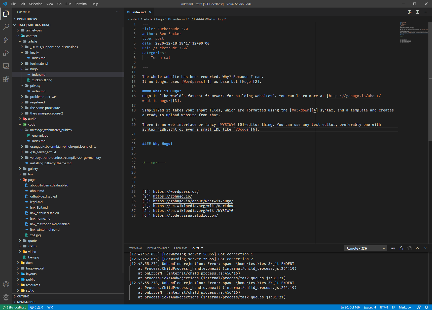 Visual Studio Code editing my website